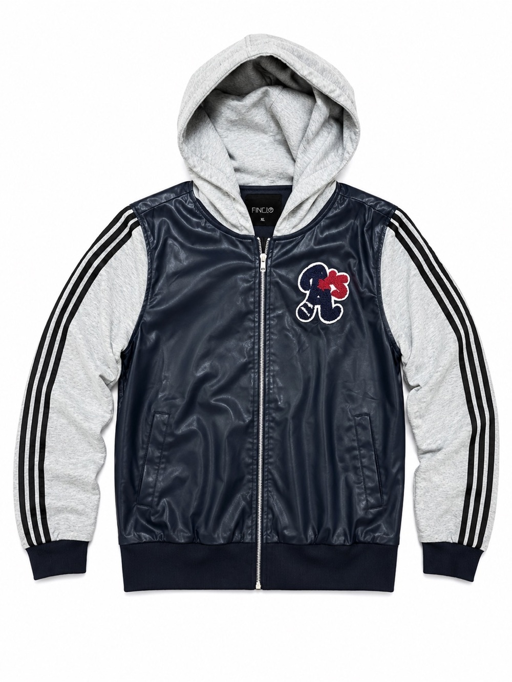 Y2K Streetwear Varsity Hooded Oakland A’s Jacket-navy blue  Gray-XL